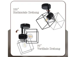 NETTLIFE Foco de techo negro E14 ajustable 350° Lámpara de techo vintage de metal para sala de estar