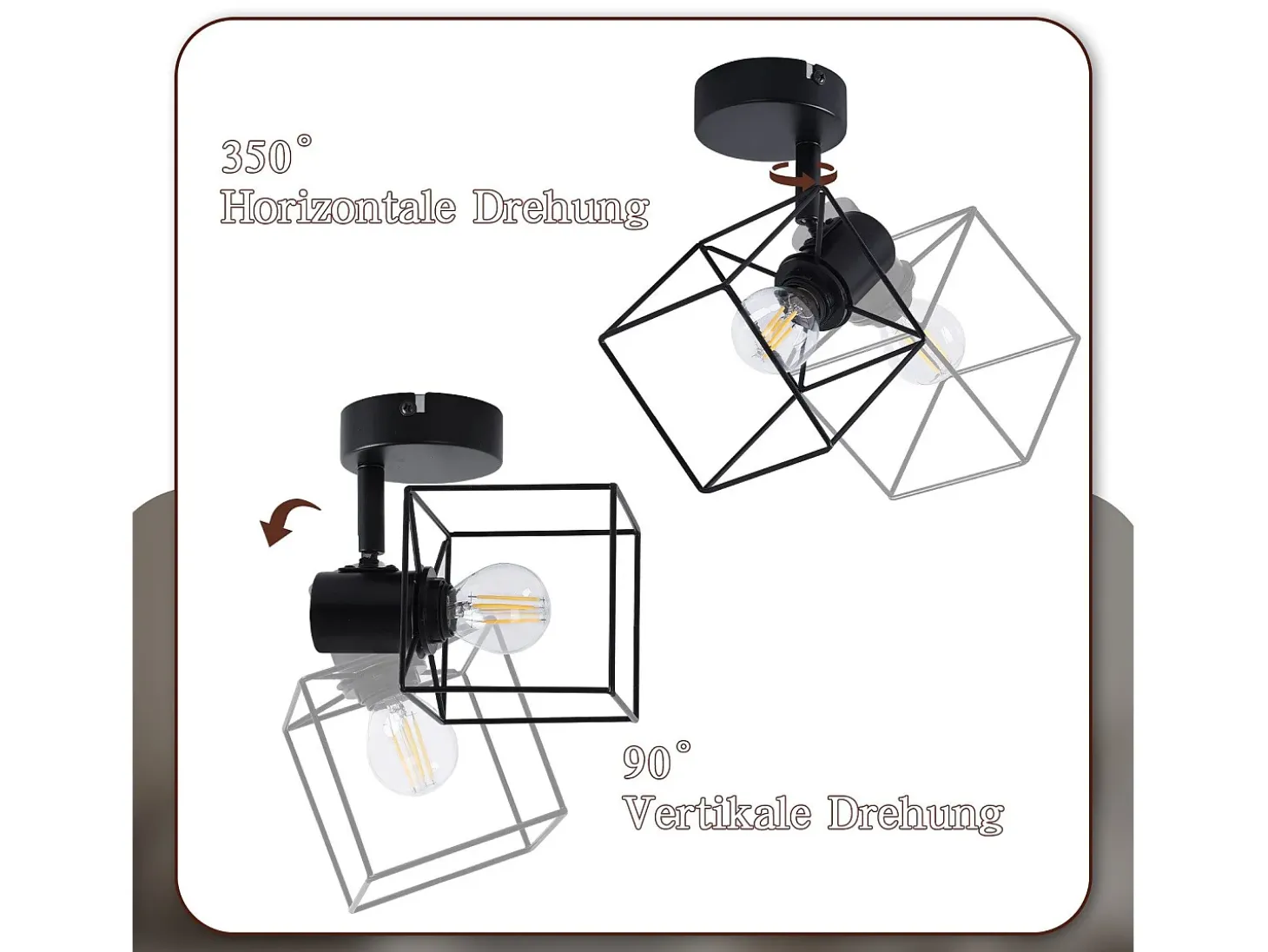 NETTLIFE Foco de techo negro E14 ajustable 350° Lámpara de techo vintage de metal para sala de estar