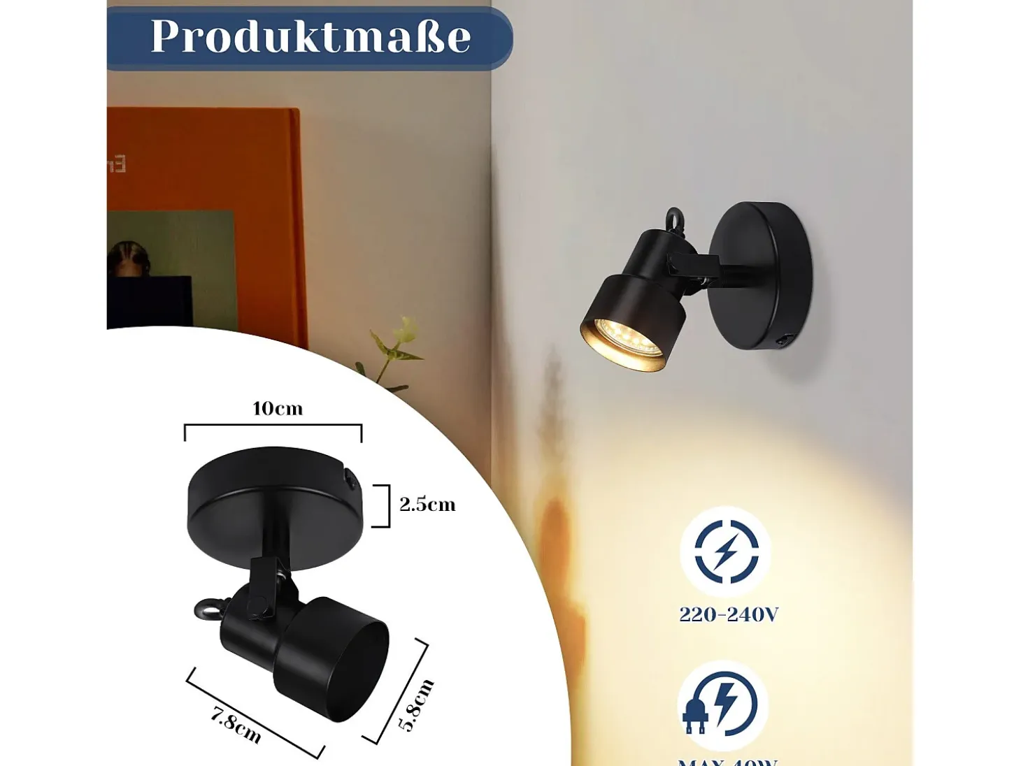 NETTLIFE Foco de techo negro - Lámpara de techo vintage GU10 para cocina, salón, pasillo