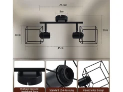 NETTLIFE Foco de techo negro E14 giratorio 350°, lámpara de techo vintage de metal sin bombilla para dormitorio