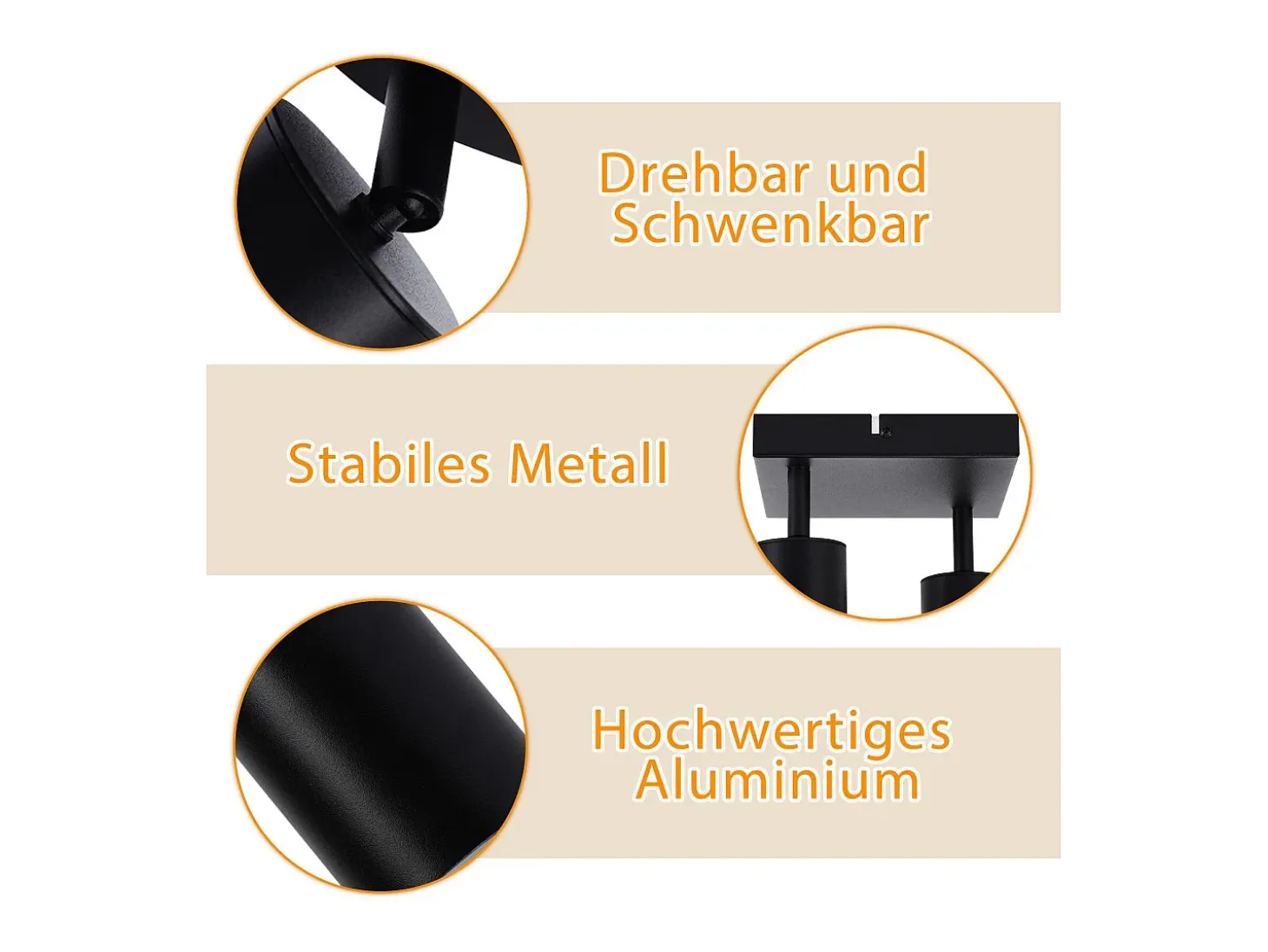 NETTLIFE Foco de techo para sala de estar, 2 bombillas, GU10, color negro, giratorio, moderno, para dormitorio, cocina