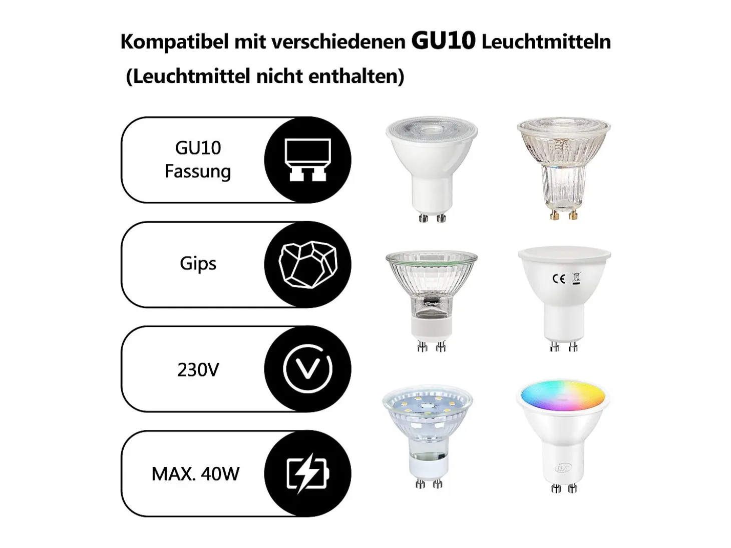 NETTLIFE Foco de techo redondo blanco Gu10 de 40 W, montaje en superficie, moderno, de yeso