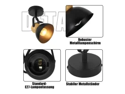 NETTLIFE Foco de techo vintage negro E27 ajustable a 350° Retro Entrada Sala de estar Dormitorio