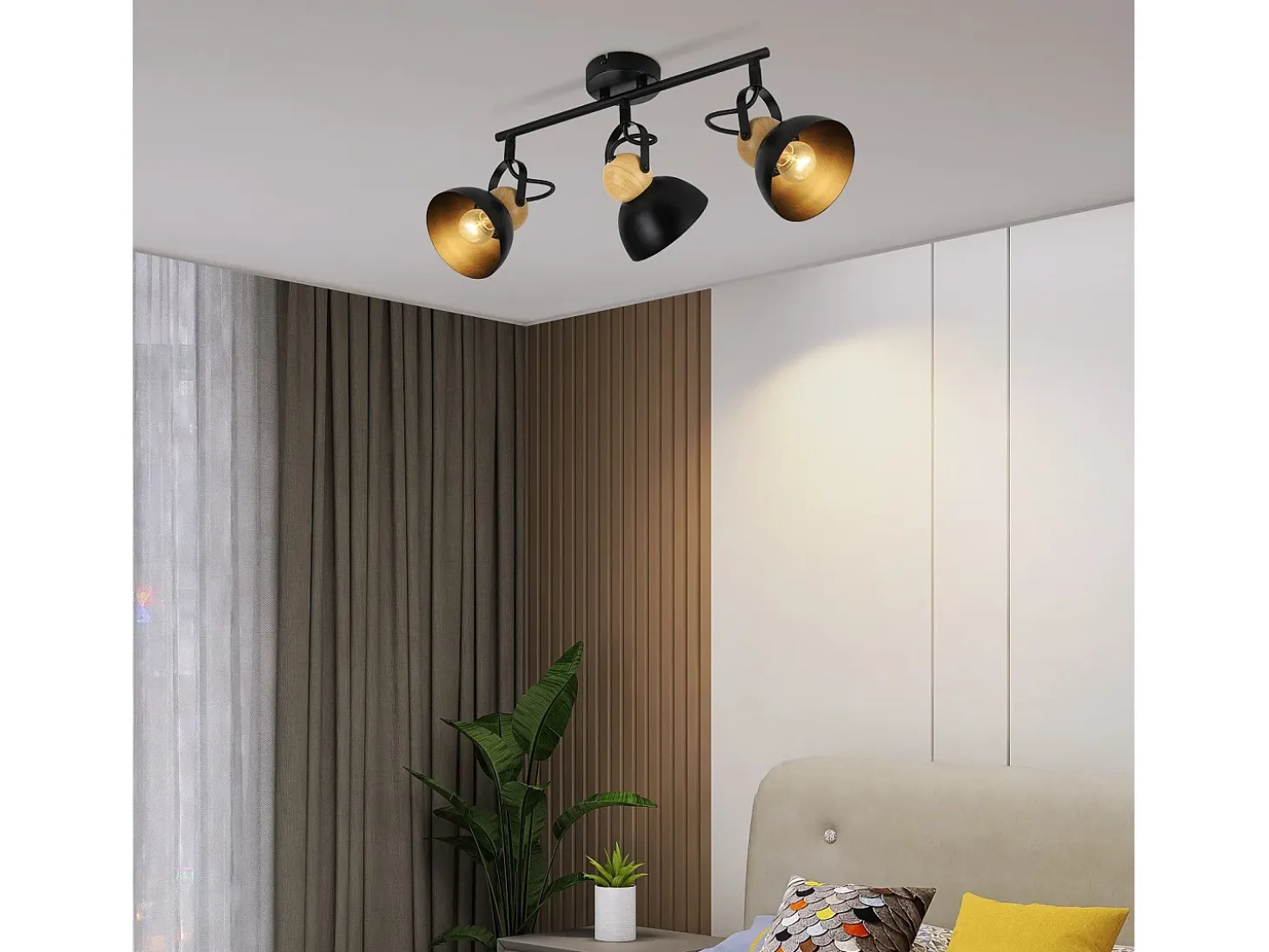 NETTLIFE Foco de techo vintage negro E27, lámpara de pasillo de metal industrial retro ajustable a 350°, 3 llamas