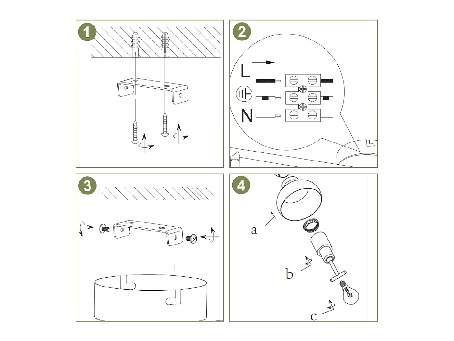 NETTLIFE Foco de techo vintage E14 para interior, orientable 350°, negro, giratorio 350°, industrial, 4 llamas, redondo
