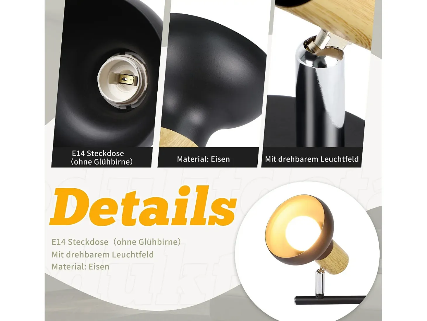 NETTLIFE Foco de techo vintage E14 para interior, orientable 350°, negro, giratorio 350°, industrial, 6 llamas, redondo