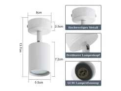 NETTLIFE Foco LED Blanco GU10 Giratorio 330° Ajustable Lámpara de Moderna Foco de Pared Industrial para Sala de Estar Dormitorio