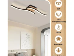 NETTLIFE foco LED de techo de 12W, madera, 3000K, luz blanca cálida, diseño moderno, metal negro.