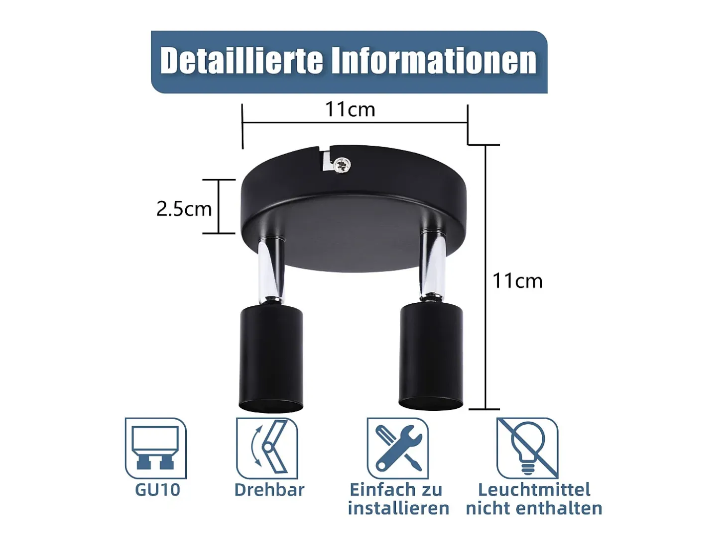 NETTLIFE Foco para techo LED negro, 2 bombillas giratorias 350° GU10-industrial.
