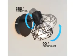NETTLIFE Focos de pared negros Focos de pared retro - Lámpara de pared E14 Lámpara de pared vintage ajustable 1 llama 350°40W