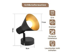 NETTLIFE Focos E14 Negro Retro Giratorio 330° Foco de Pared de Metal Lámpara de Pasillo para Dormitorio Sala de Estar Escalera
