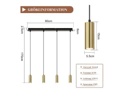 NETTLIFE Gu10 Lámpara Colgante Negro Oro Diam.170cm Metal 4 Bombillas - Lámpara de Mesa Industrial Moderna para Salón Cafetería Dormitorio