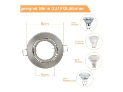 NETTLIFE Kit 6 Focos empotrables GU10 Marco base 230 V Luz 50 mm Foco de aluminio orientable 30° para bombillas halógenas LED