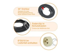 NETTLIFE Kit 6 Focos LED empotrables GU10 Orientable 30° Redondo Incluye Marco Cromado Halógeno Portalámparas Adecuado para Centro de Iluminación