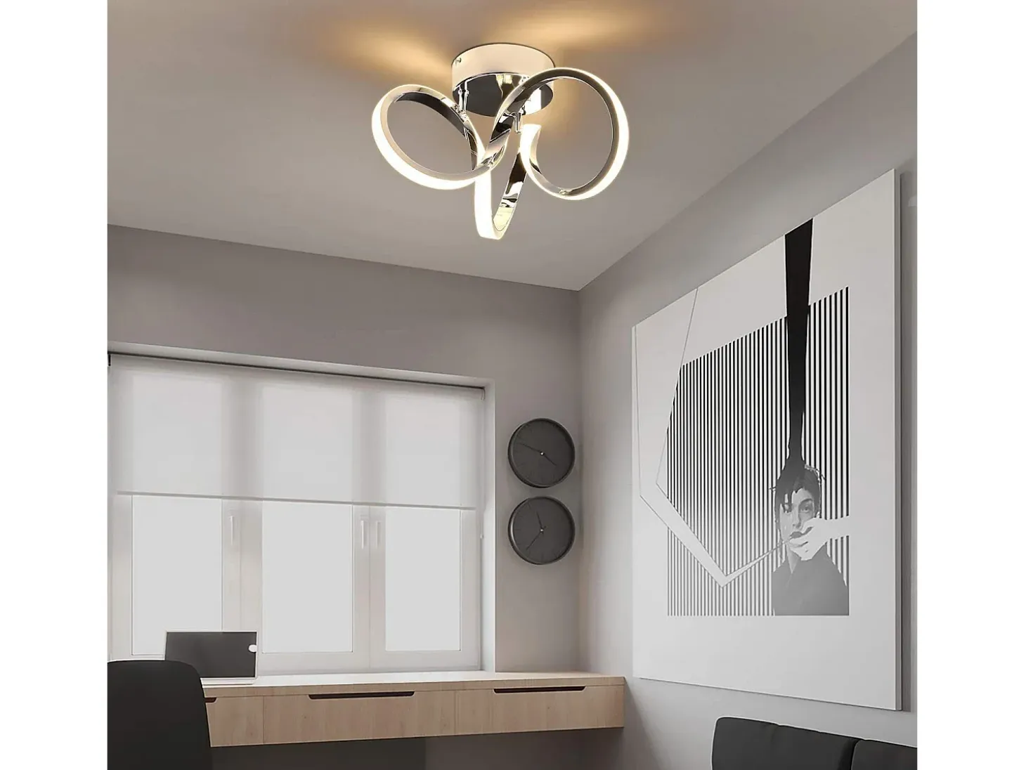 NETTLIFE LED - Luces de techo, cromado, 31 cm, moderno, 19 W, blanquecino cálido, 3000 K, luz para el pasillo, para salón, dormitorio, oficina, habitación infantil.