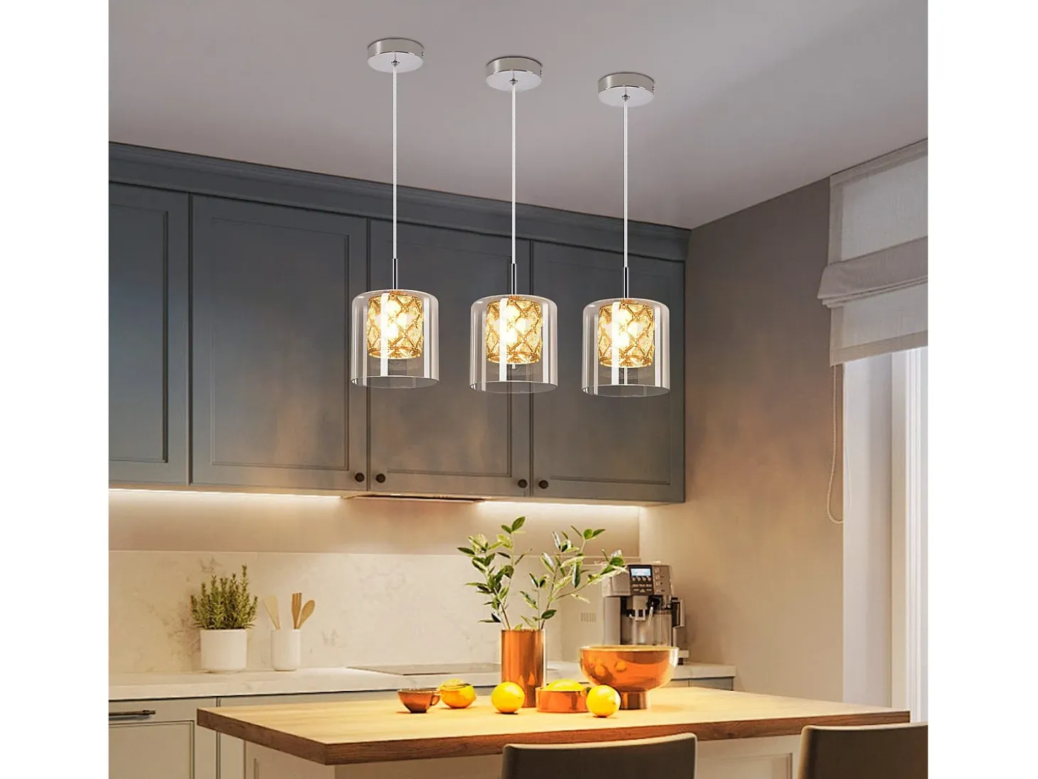 NETTLIFE Lámpara colgante moderna de cristal G9 para comedor, altura ajustable