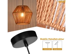 NETTLIFE Lámpara colgante vintage de junco de 150 cm, E27, 40W.