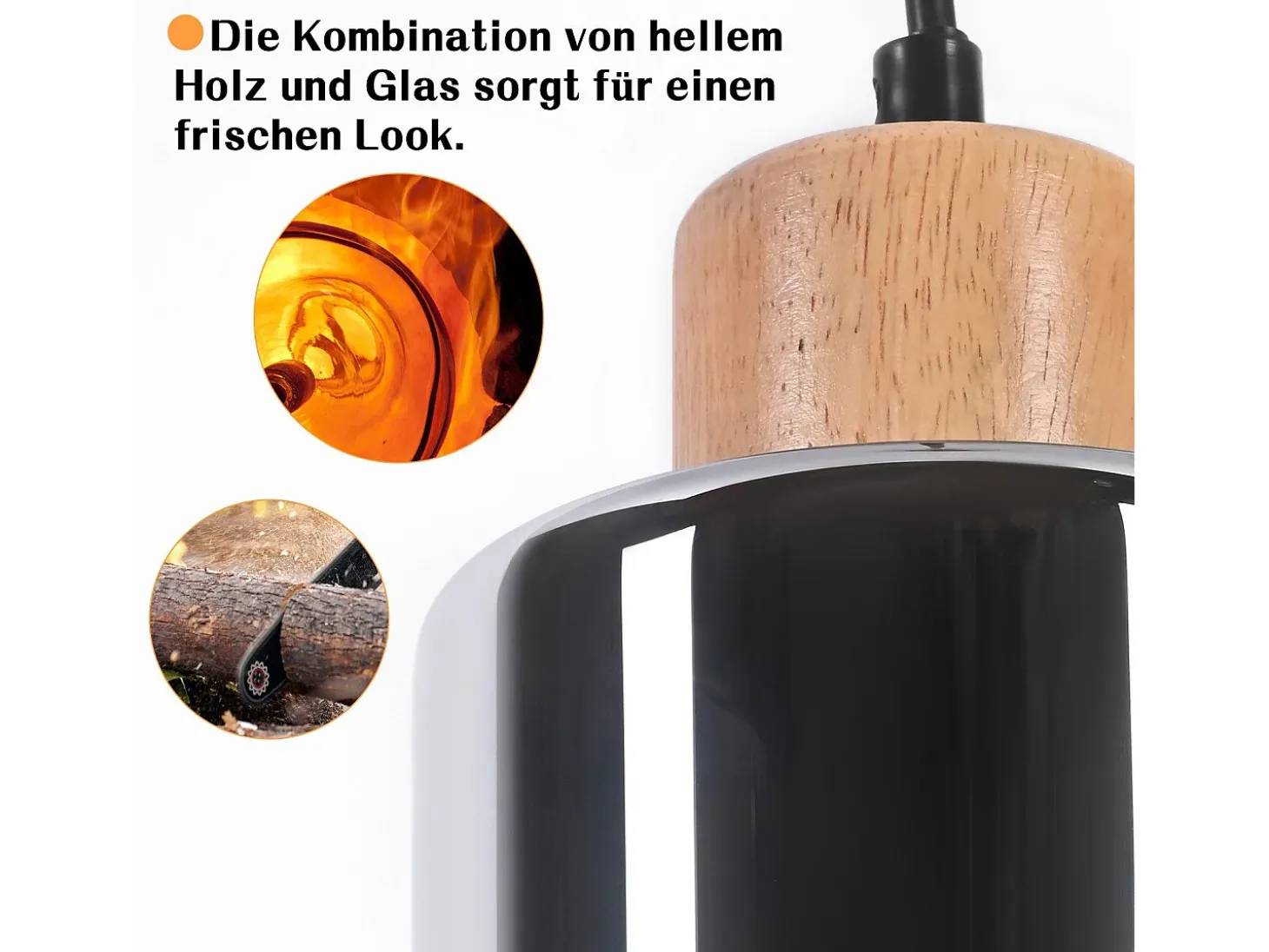 NETTLIFE Lámpara colgante de madera, lámpara colgante E27, lámpara de mesa de comedor vintage, lámpara de comedor hecha de vidrio