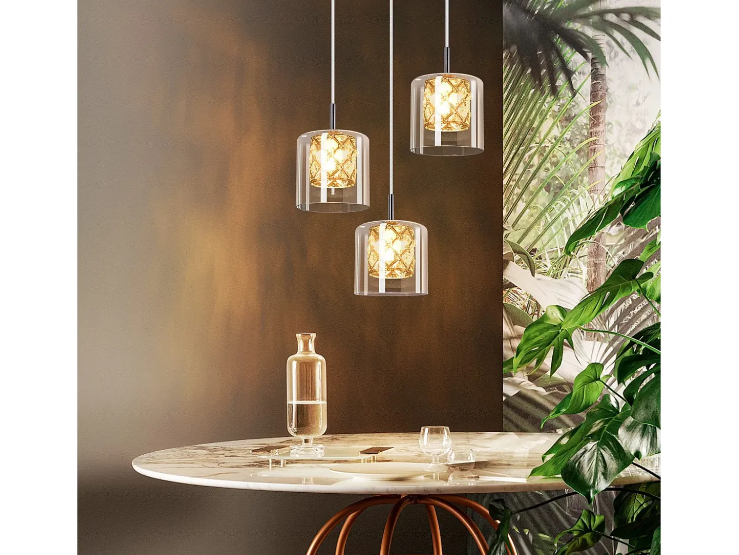 NETTLIFE Lámpara colgante moderna de cristal G9 para comedor, altura ajustable