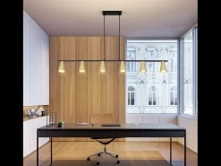 NETTLIFE Lámpara colgante para mesa de comedor, con conexión GU10: lámpara de comedor de 6 bombillas, de metal negro dorado, moderno y industrial.