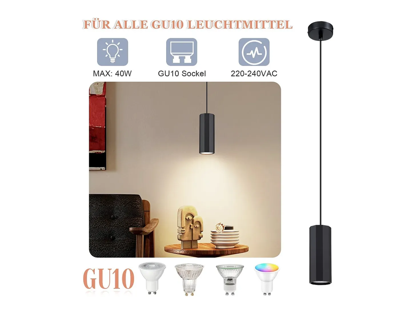NETTLIFE Lámpara colgante de metal negro diámetro 170 cm GU10 1 llama moderna sala de estar industrial para interior cocina dormitorio