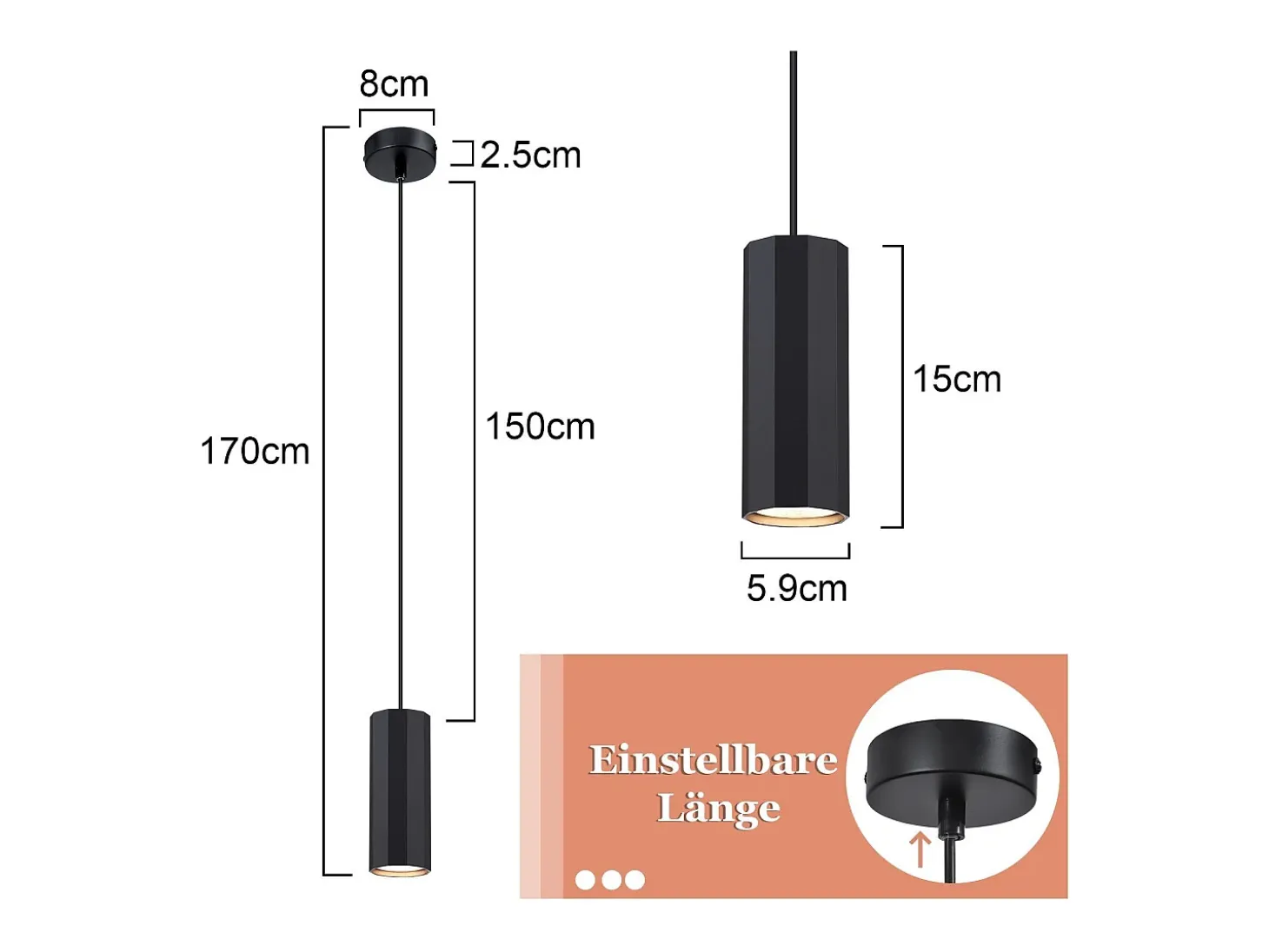 NETTLIFE Lámpara colgante de metal negro diámetro 170 cm GU10 1 llama moderna sala de estar industrial para interior cocina dormitorio