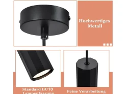NETTLIFE Lámpara colgante de metal negro diámetro 170 cm GU10 1 llama moderna sala de estar industrial para interior cocina dormitorio