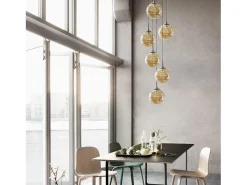 NETTLIFE Lámpara colgante de cristal Diam.31cm G9 bola de mesa de ámbar regulable en altura 6 lámparas en la lámpara de salón lámpara de dormitorio