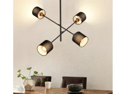 NETTLIFE Lámpara Colgante Metal Negro E14 Máx. 25W de diámetro. 85 cm 4 bombillas pantalla sala de estar lámpara vintage luz de techo lámpara de para