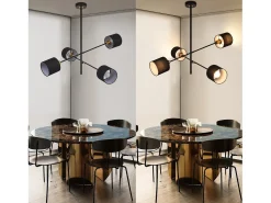 NETTLIFE Lámpara Colgante Metal Negro E14 Máx. 25W de diámetro. 85 cm 4 bombillas pantalla sala de estar lámpara vintage luz de techo lámpara de para