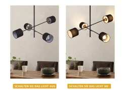 NETTLIFE Lámpara Colgante Metal Negro E14 Máx. 25W de diámetro. 85 cm 4 bombillas pantalla sala de estar lámpara vintage luz de techo lámpara de para