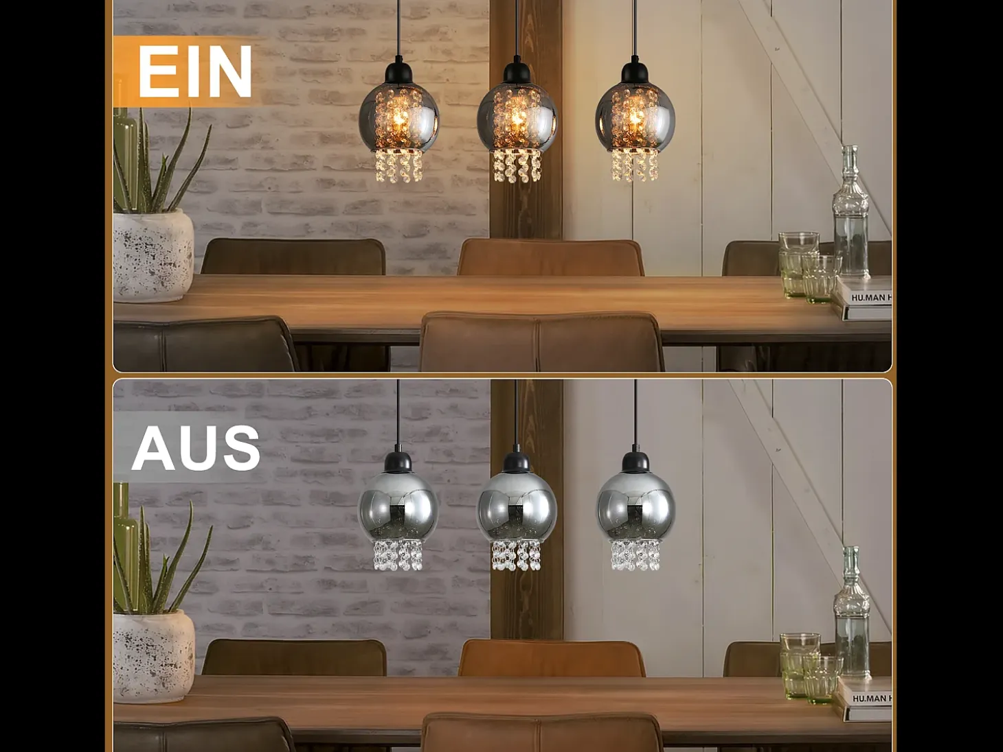 NETTLIFE Lámpara colgante de cristal negro para mesa de comedor, moderna lámpara colgante E27 para sala de estar