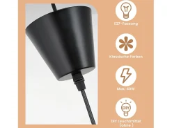 NETTLIFE Lámpara Colgante Moderna E27 Negro Diam.80cm Diseño Sombrero Policarbonato Máx.40W para Salón Comedor Cocina, Sin Bombilla