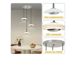 NETTLIFE Lámpara colgante LED para mesa de comedor, diseño moderno, 3000 K, blanco cálido, 3 llamas
