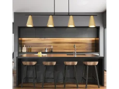 NETTLIFE Lámpara colgante para mesa de comedor, colgante de oro: colgante moderno GU10, 4 llamas, metal negro industrial.