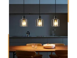 NETTLIFE Lámpara Colgante Vidrio Negro Diam.68 cm E27 Vintage 3 Bombillas Lámpara de Lámpara Industrial Retro para Sala de Estar Hotel Oficina