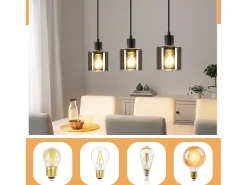 NETTLIFE Lámpara Colgante Vidrio Negro Diam.68 cm E27 Vintage 3 Bombillas Lámpara de Lámpara Industrial Retro para Sala de Estar Hotel Oficina
