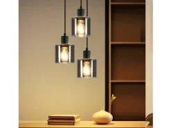 NETTLIFE Lámpara Colgante Vidrio Negro Diam.26cm E27 Sala de Estar 3 Bombillas Lámpara de Vintage Lámpara Industrial Regulable en Altura
