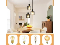 NETTLIFE Lámpara Colgante Vidrio Negro Diam.26cm E27 Sala de Estar 3 Bombillas Lámpara de Vintage Lámpara Industrial Regulable en Altura