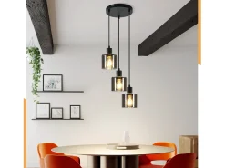 NETTLIFE Lámpara Colgante Vidrio Negro Diam.26cm E27 Sala de Estar 3 Bombillas Lámpara de Vintage Lámpara Industrial Regulable en Altura