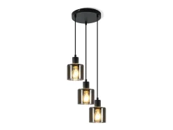 NETTLIFE Lámpara Colgante Vidrio Negro Diam.26cm E27 Sala de Estar 3 Bombillas Lámpara de Vintage Lámpara Industrial Regulable en Altura