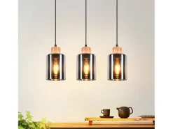 NETTLIFE Lámpara colgante de madera, lámpara colgante E27, lámpara de mesa de comedor vintage, lámpara de comedor hecha de vidrio