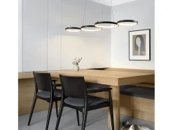 NETTLIFE Lámpara colgante LED en aluminio negro Diam.150 cm 54W Lámpara moderna Diseño 4 anillos Lámpara de mesa de regulable con suspensión