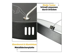 NETTLIFE Lámpara colgante LED en aluminio negro Diam.150 cm 54W Lámpara moderna Diseño 4 anillos Lámpara de mesa de regulable con suspensión