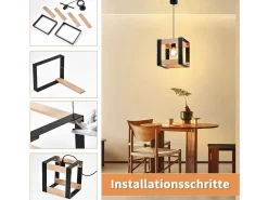 NETTLIFE Lámpara Colgante Madera Metal Negro E27 Diam.175cm 1 Enchufe Lámpara Colgante Industrial Retro para Salón Cocina Dormitorio
