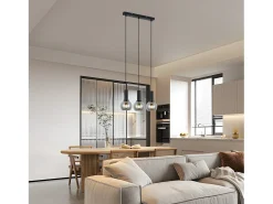 NETTLIFE Lámpara colgante vintage de 3 llamas de cristal E27, lámpara de comedor de altura ajustable industrial