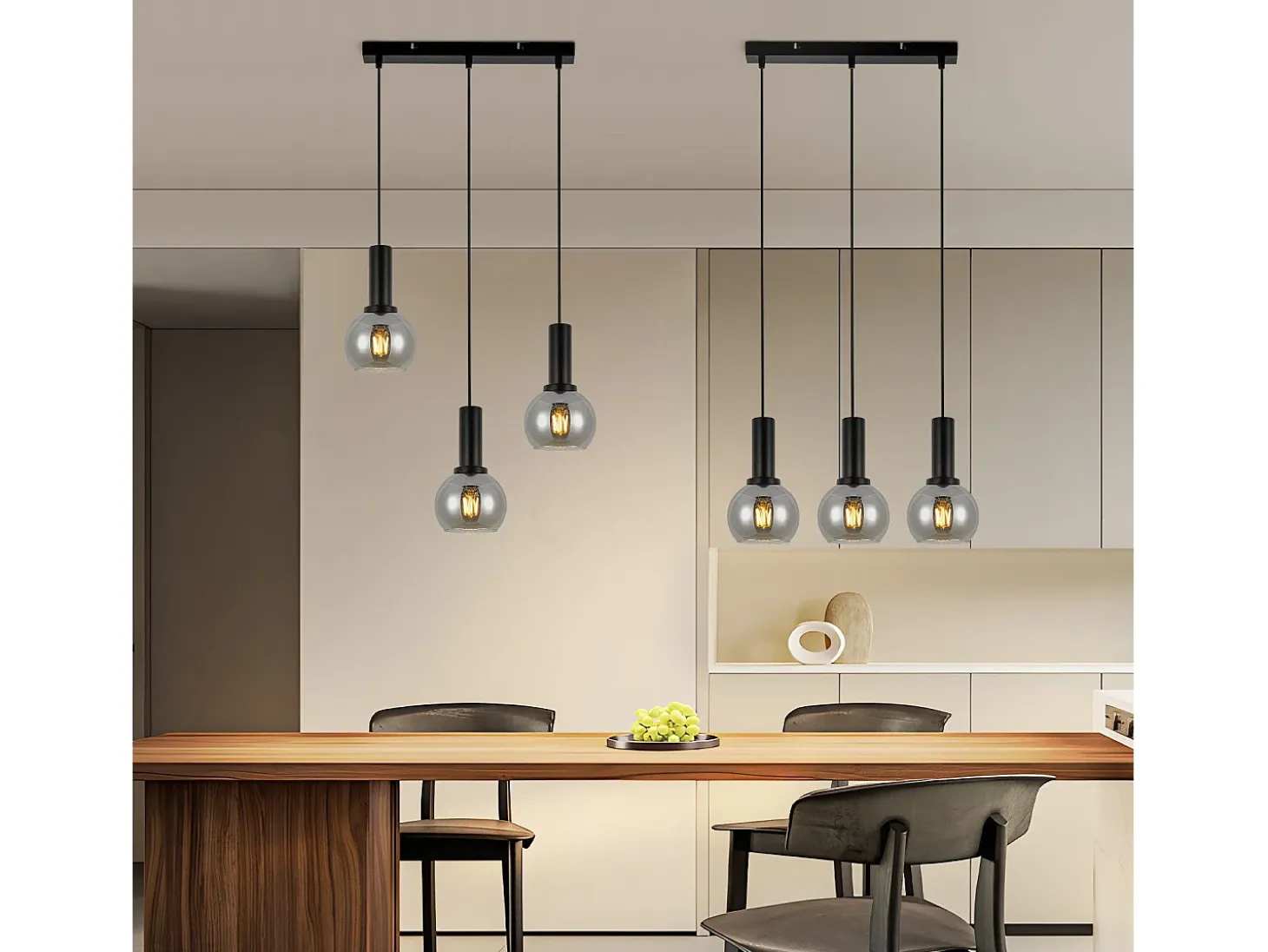NETTLIFE Lámpara colgante vintage de 3 llamas de cristal E27, lámpara de comedor de altura ajustable industrial