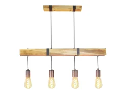 NETTLIFE Lámpara colgante 4 bombillas E27 Diam.80cm retro con viga de madera Vintage para comedor cocina máx.25W