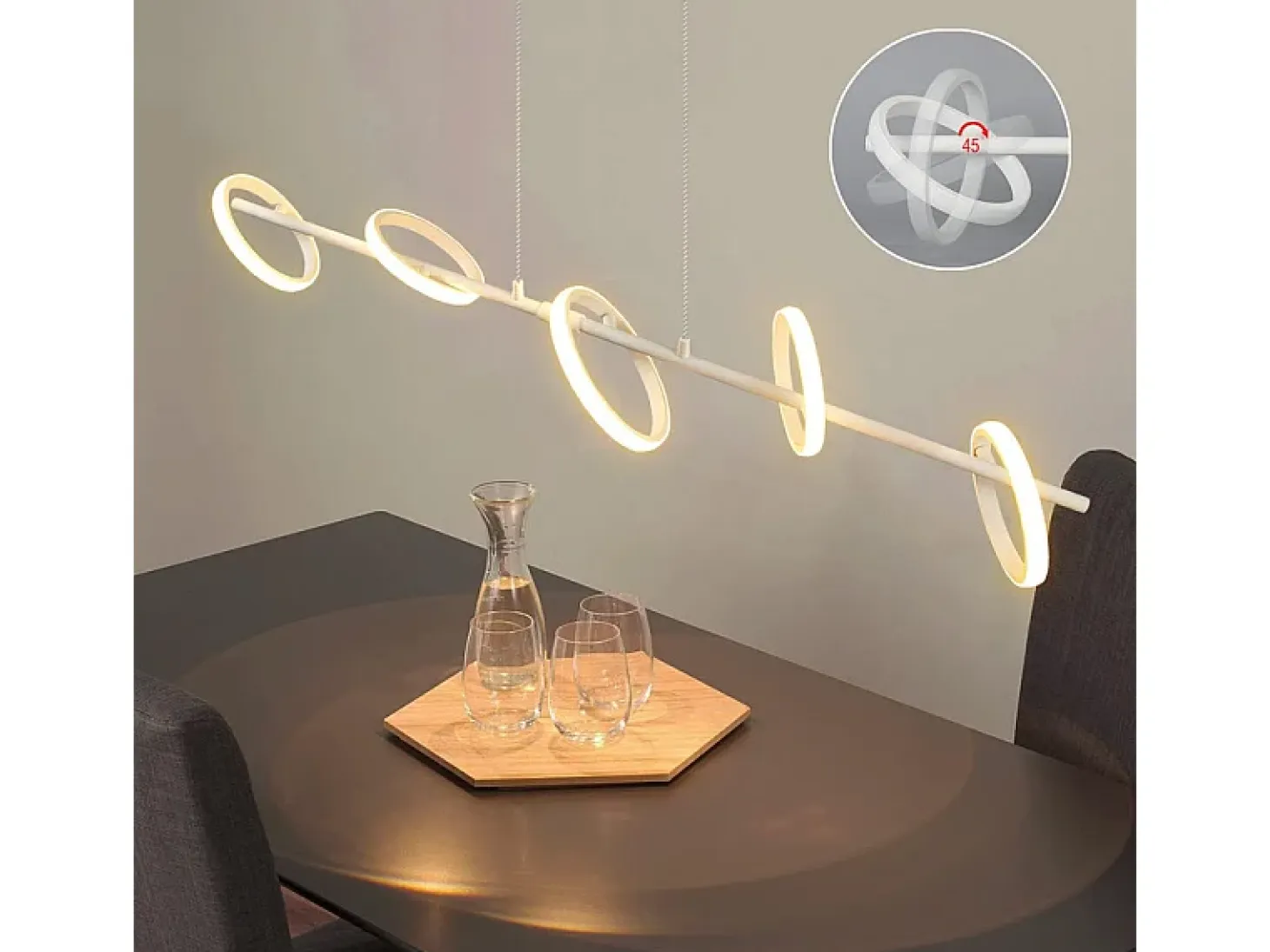 NETTLIFE Lámpara colgante LED moderna de 31 W con anillos rotativos amovibles de luz blanca cálida 3000 K