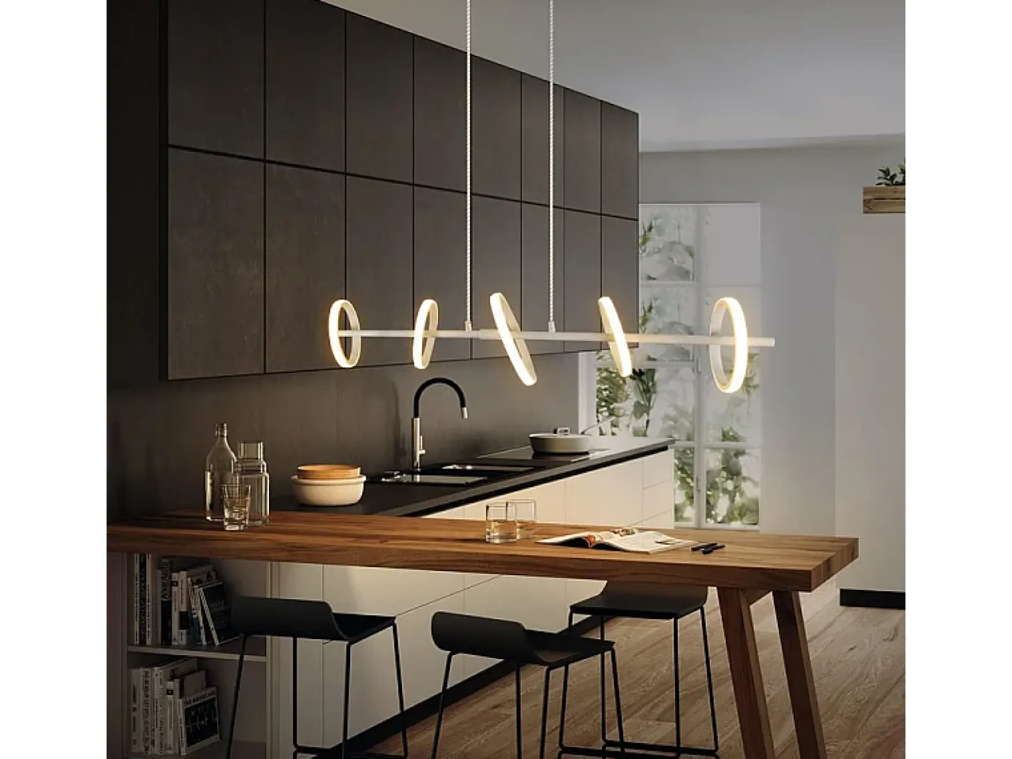 NETTLIFE Lámpara colgante LED moderna de 31 W con anillos rotativos amovibles de luz blanca cálida 3000 K